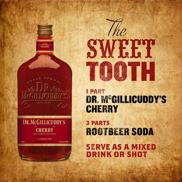 1 part Dr. McGillicuddy&rsquo;s Cherry, 3 parts rootbeer soda, Serve as a mixed drink or shot.